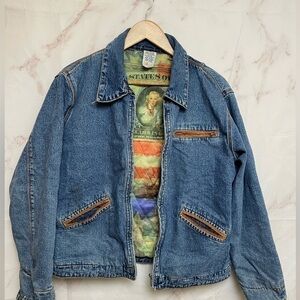 RARE Vintage Ethyl Dollar Print Pin-Up Girl Inner Jean Jacket